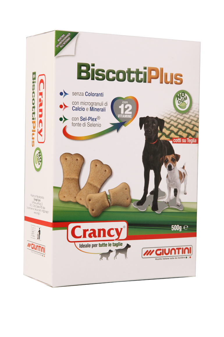 Biscotti per cani Crancy Plus (12 scatole da 500 gr)